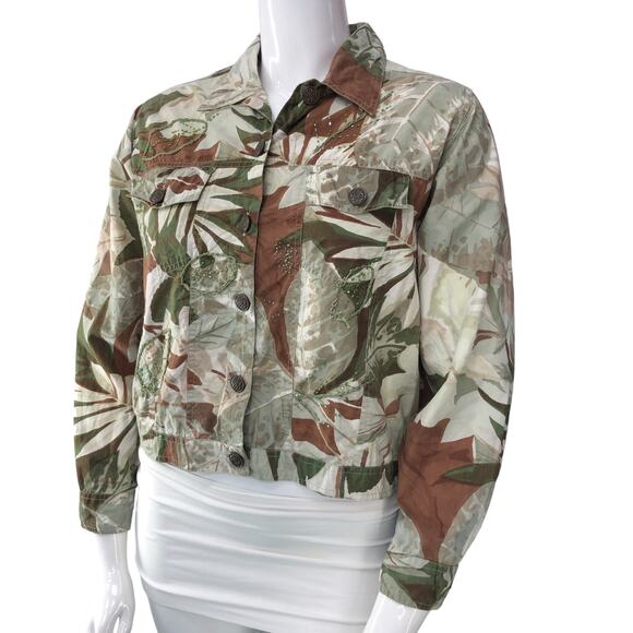 Shaver Lake Womens Size L Palm Leaf Print Jacket Cotton Embroidered Vintage - Picture 1 of 14
